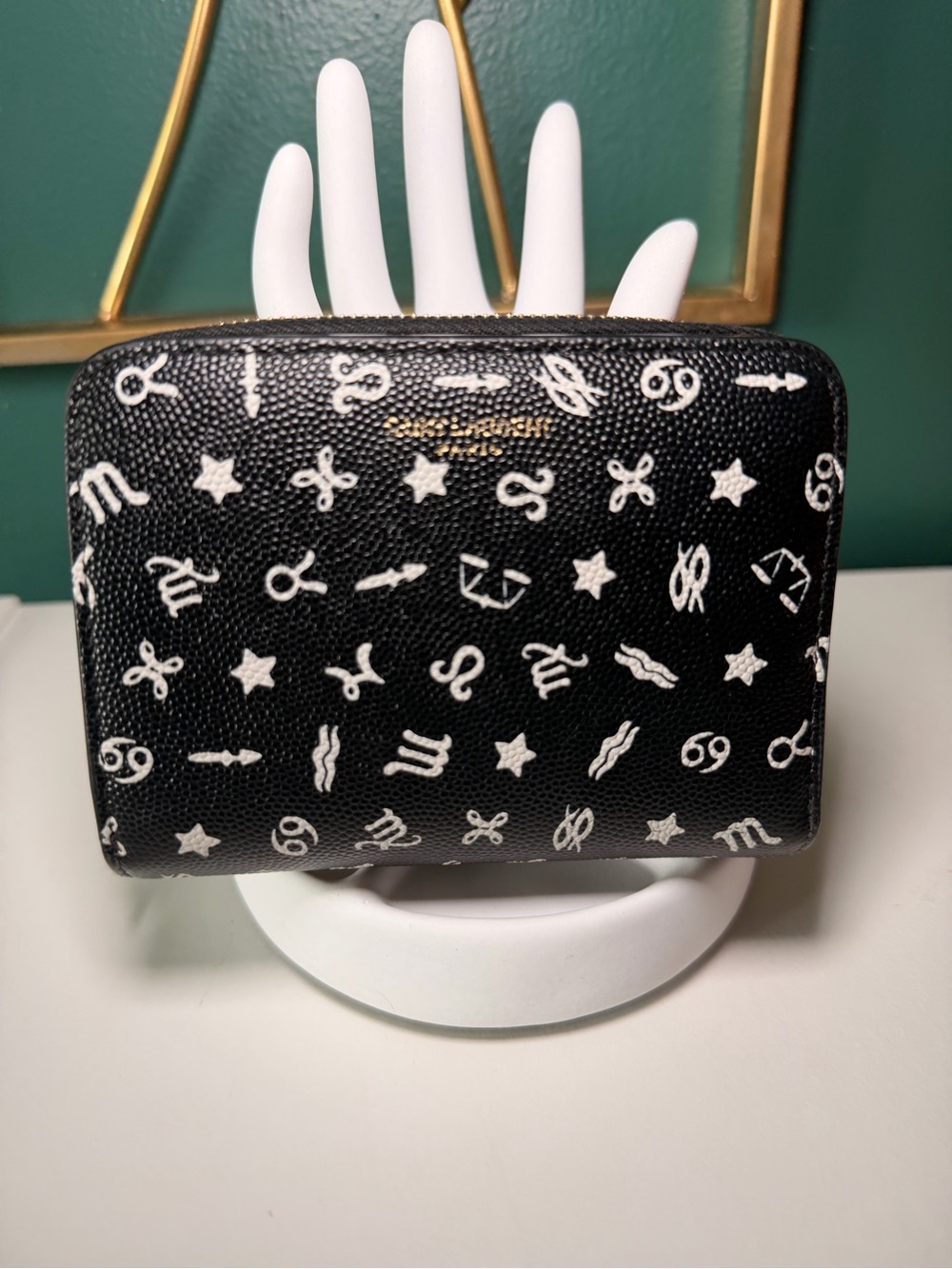Saint Laurent Zodiac Print Leather Compact Wallet